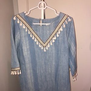 Chambray embroidered tassel dress